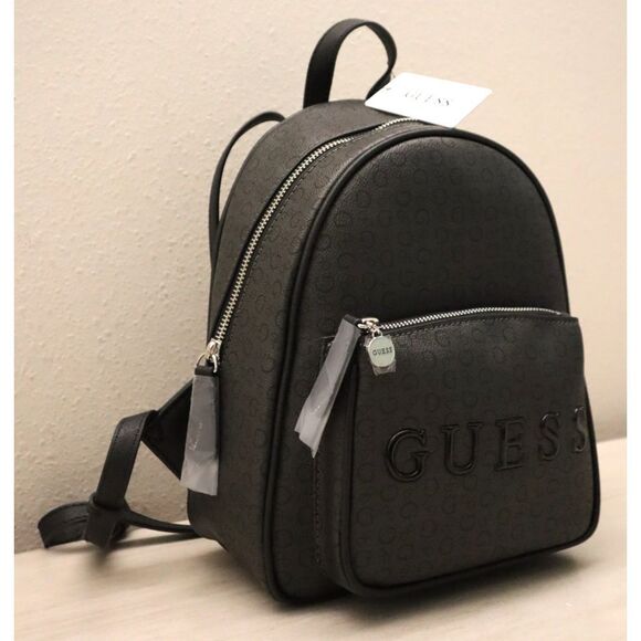 Guess SV792630 Women's Coal/Black Monogram Print PU Leather Rodney Backpack - Picture 1 of 12